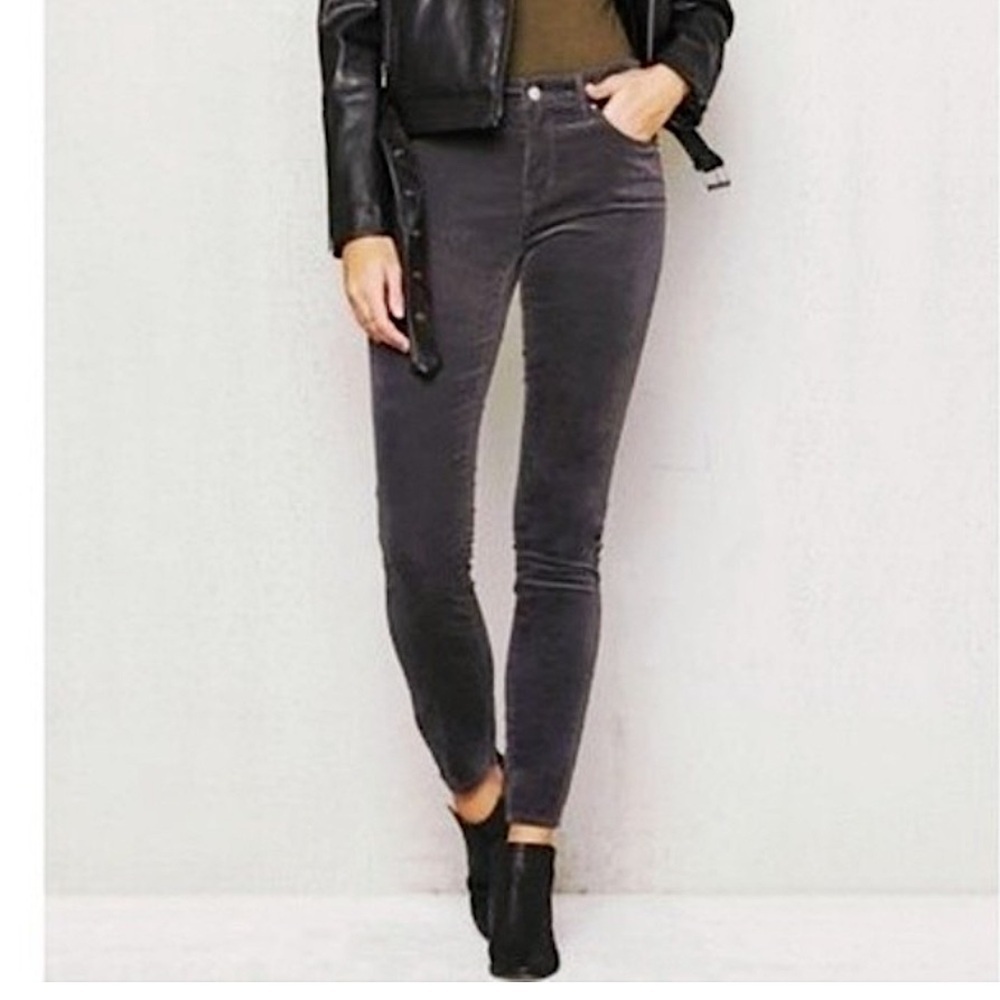 NWT PacSun Gray Skinny Jeans Mid Rise Stretch Ankle Length Velvet Velour Sz 26